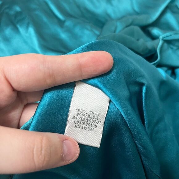 NWT Y2K Badgley Mischka 100% Silk Teal Embellished Halter Long Gown Dress SZ 6 - Picture 8 of 9